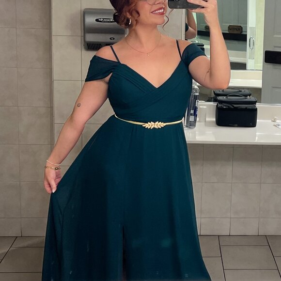 Chiffon Emerald Green Long Dress with Slit - Bridesmaid / Black Tie - Picture 4 of 4